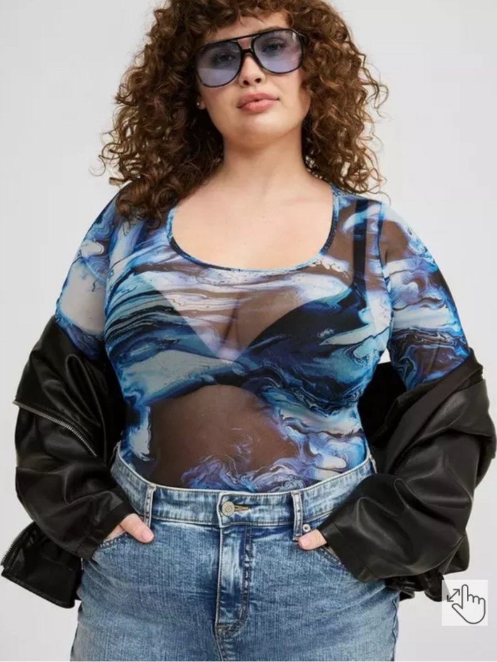 Y2K Aesthetic  Torrid Blue Swirl Fluid Print Sheer Mesh Top